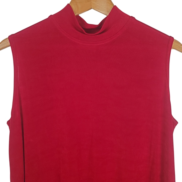 Vntg Bold Red Mock Neck Tank. Holiday Layering Top. LG/XL. #0200 - Picture 2 of 9